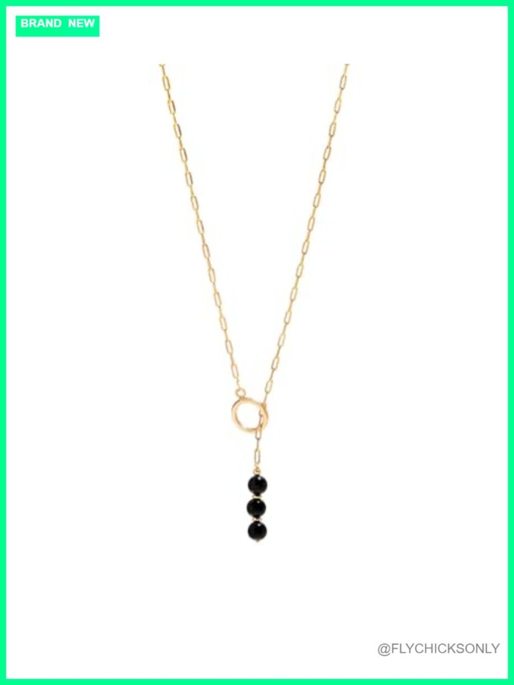 Handmade Black Onyx Pendant Toggle Lariat Necklace 18K Gold-Plated Brass 22"